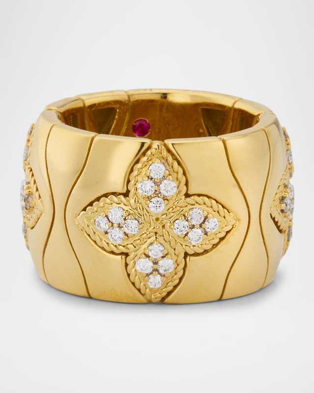 18K Yellow Gold Diamond Cigar Band Ring, Size 6.5